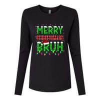 Bruh Christmas Red Plaid Teens Boy Xmas Pajama Womens Cotton Relaxed Long Sleeve T-Shirt