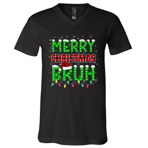 Bruh Christmas Red Plaid Teens Boy Xmas Pajama V-Neck T-Shirt