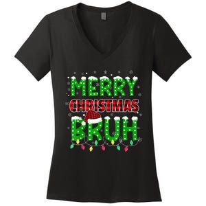 Bruh Christmas Red Plaid Teens Boy Xmas Pajama Women's V-Neck T-Shirt