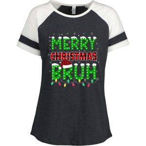 Bruh Christmas Red Plaid Teens Boy Xmas Pajama Enza Ladies Jersey Colorblock Tee