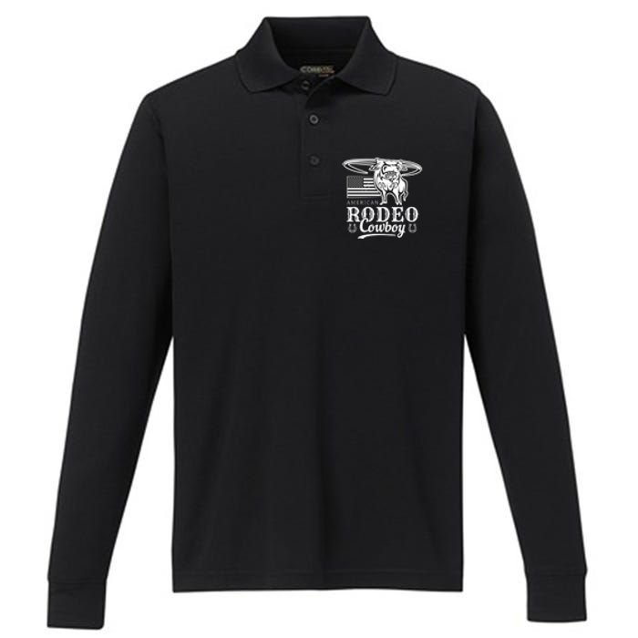 Bull Cowboy Rodeo Performance Long Sleeve Polo