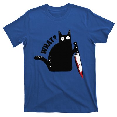 Black Cat Red Bloodstained Knife Challenges What Halloween T-Shirt