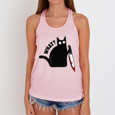 Black Cat Red Bloodstained Knife Challenges What Halloween Women's Knotted Racerback Tank