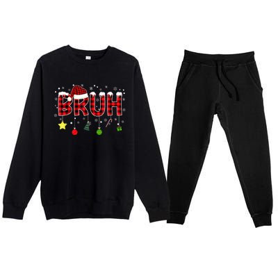 Bruh Christmas Red Plaid Teens Xmas Pajama Premium Crewneck Sweatsuit Set