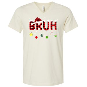 Bruh Christmas Red Plaid Teens Xmas Pajama V-Neck T-Shirt