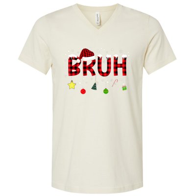 Bruh Christmas Red Plaid Teens Xmas Pajama V-Neck T-Shirt