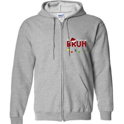 Bruh Christmas Red Plaid Teens Xmas Pajama Full Zip Hoodie