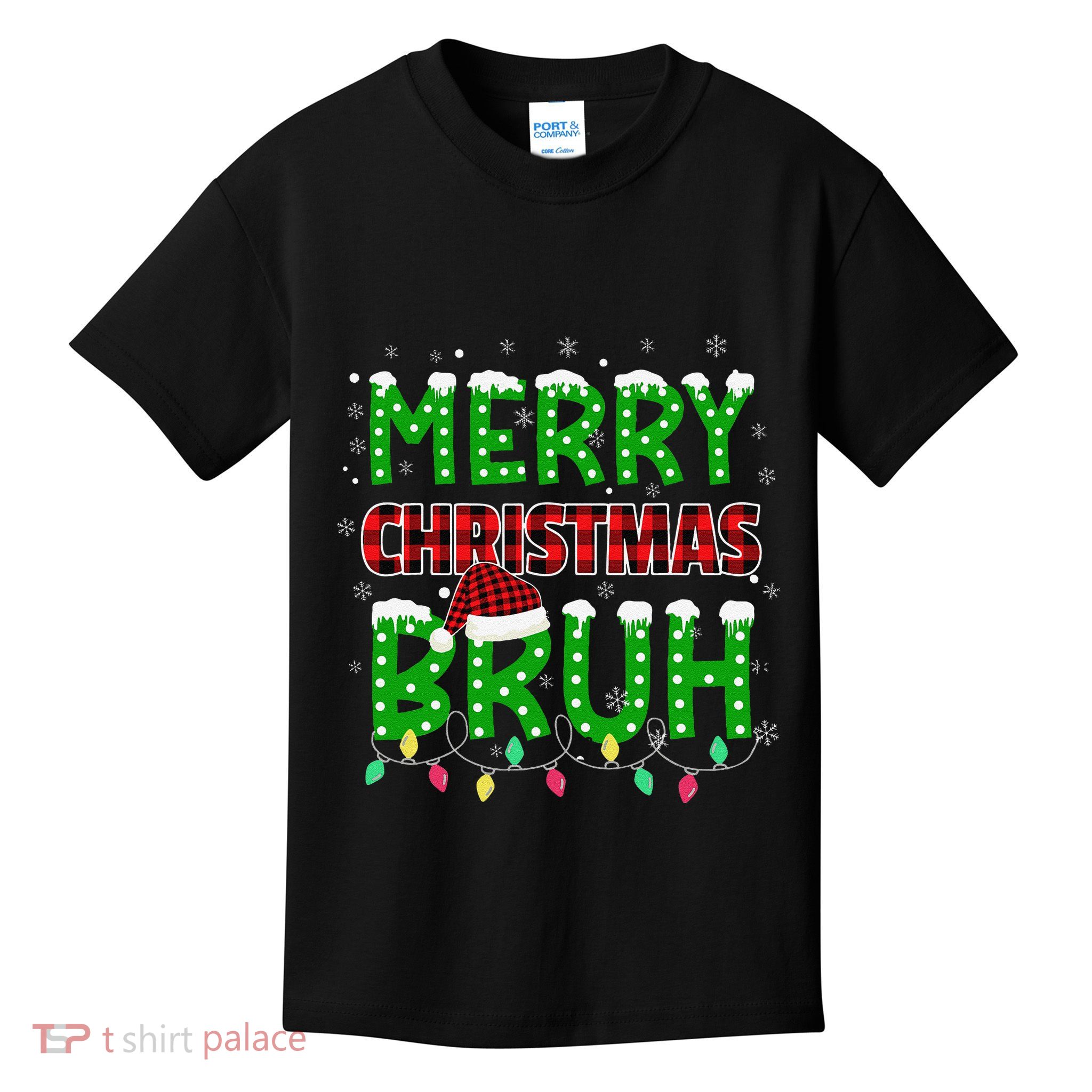 Bruh Christmas Red Plaid Teens Xmas Pajama Kids T-Shirt