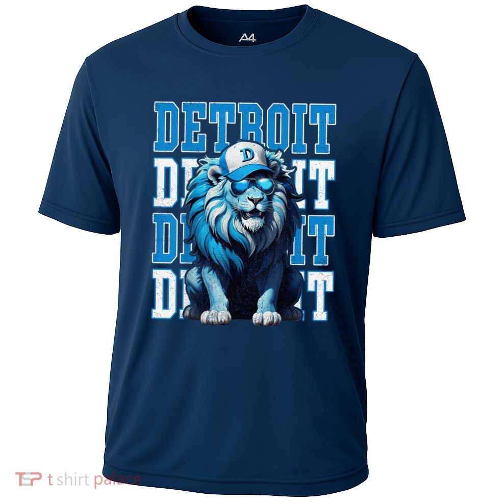 Blue Cool Retro Lion Lovers Football Fan Cooling Performance Crew T-Shirt