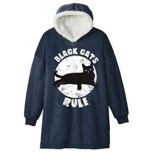 Black Cats Rule Dad Kitty Daddy Cat Mom Christmas Father Meaningful Gift Hooded Wearable Blanket