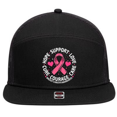 Breast Cancer Ribbon Breast Cancer Awareness 7 Panel Mesh Trucker Snapback Hat