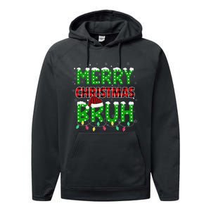 Bruh Christmas Red Plaid Teen Xmas Pajama Gift Performance Fleece Hoodie