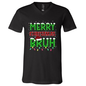 Bruh Christmas Red Plaid Teen Xmas Pajama Gift V-Neck T-Shirt