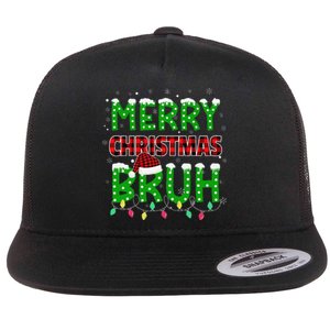 Bruh Christmas Red Plaid Teen Xmas Pajama Gift Flat Bill Trucker Hat