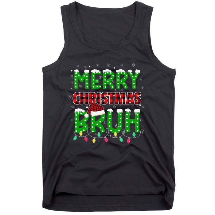 Bruh Christmas Red Plaid Teen Xmas Pajama Gift Tank Top