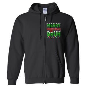 Bruh Christmas Red Plaid Teen Xmas Pajama Gift Full Zip Hoodie