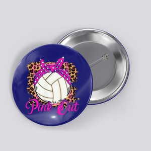 Breast Cancer Ribbon Pink Out Volleyball Pink Ribbon Leopard Button