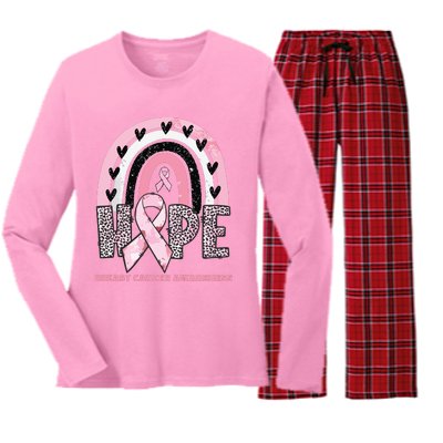 Breast Cancer Rainbow In October We Wear Pink Hope Support Women's Long Sleeve Flannel Pajama Set 