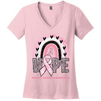 Breast Cancer Rainbow In October We Wear Pink Hope Support Women's V-Neck T-Shirt