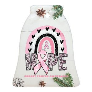 Breast Cancer Rainbow In October We Wear Pink Hope Support Ceramic Bell Ornament