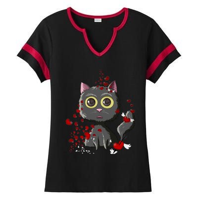 Black Cat Red Hearts Funny Cat Mom Valentines Day Cat Lover Gift Ladies Halftime Notch Neck Tee