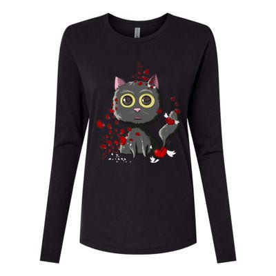 Black Cat Red Hearts Funny Cat Mom Valentines Day Cat Lover Gift Womens Cotton Relaxed Long Sleeve T-Shirt