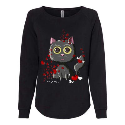 Black Cat Red Hearts Funny Cat Mom Valentines Day Cat Lover Gift Womens California Wash Sweatshirt