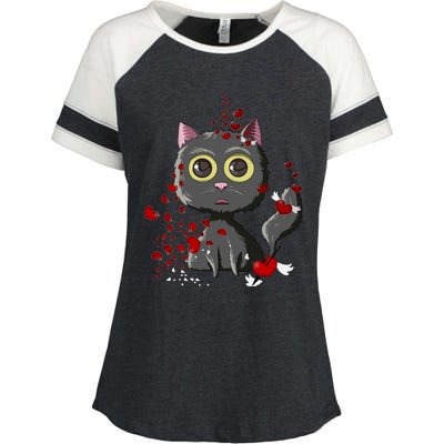 Black Cat Red Hearts Funny Cat Mom Valentines Day Cat Lover Gift Enza Ladies Jersey Colorblock Tee