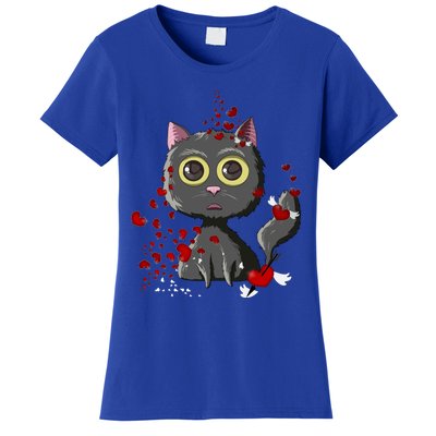 Black Cat Red Hearts Funny Cat Mom Valentines Day Cat Lover Gift Women's T-Shirt