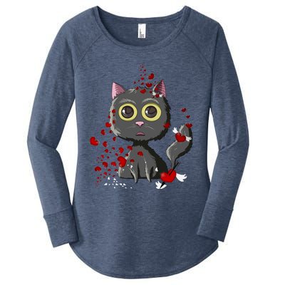 Black Cat Red Hearts Funny Cat Mom Valentines Day Cat Lover Gift Women's Perfect Tri Tunic Long Sleeve Shirt