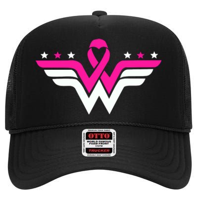 Breast Cancer Ribbon High Crown Mesh Back Trucker Hat