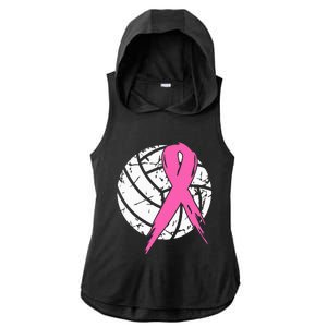 Breast Cancer Ribbon Volleyball Awareness Ladies PosiCharge Tri-Blend Wicking Draft Hoodie Tank