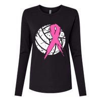 Breast Cancer Ribbon Volleyball Awareness Womens Cotton Relaxed Long Sleeve T-Shirt