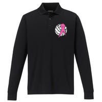 Breast Cancer Ribbon Volleyball Awareness Performance Long Sleeve Polo