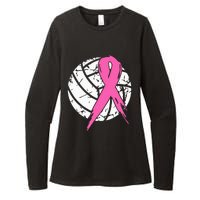 Breast Cancer Ribbon Volleyball Awareness Womens CVC Long Sleeve Shirt