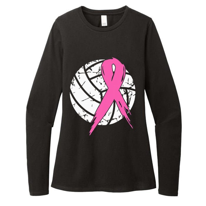 Breast Cancer Ribbon Volleyball Awareness Womens CVC Long Sleeve Shirt