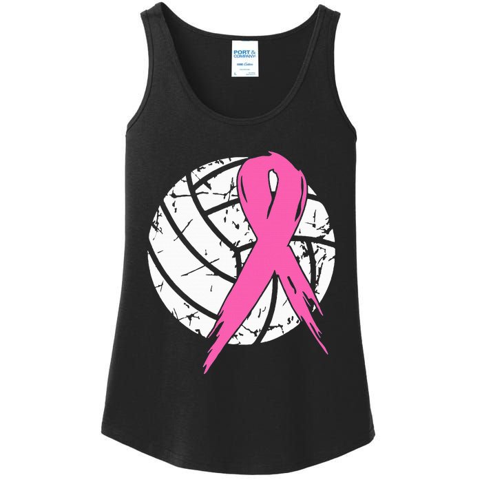 Breast Cancer Ribbon Volleyball Awareness Ladies Essential Tank