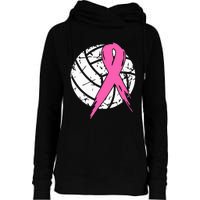 Breast Cancer Ribbon Volleyball Awareness Womens Funnel Neck Pullover Hood