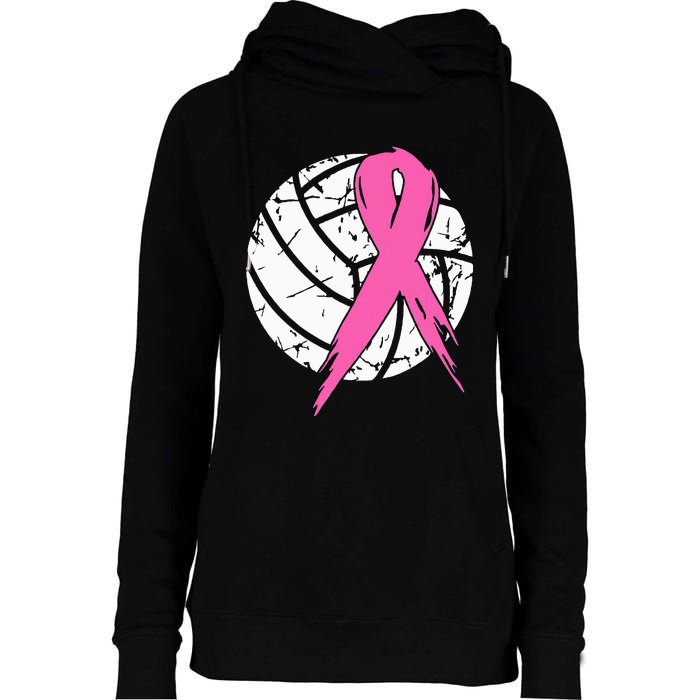 Breast Cancer Ribbon Volleyball Awareness Womens Funnel Neck Pullover Hood