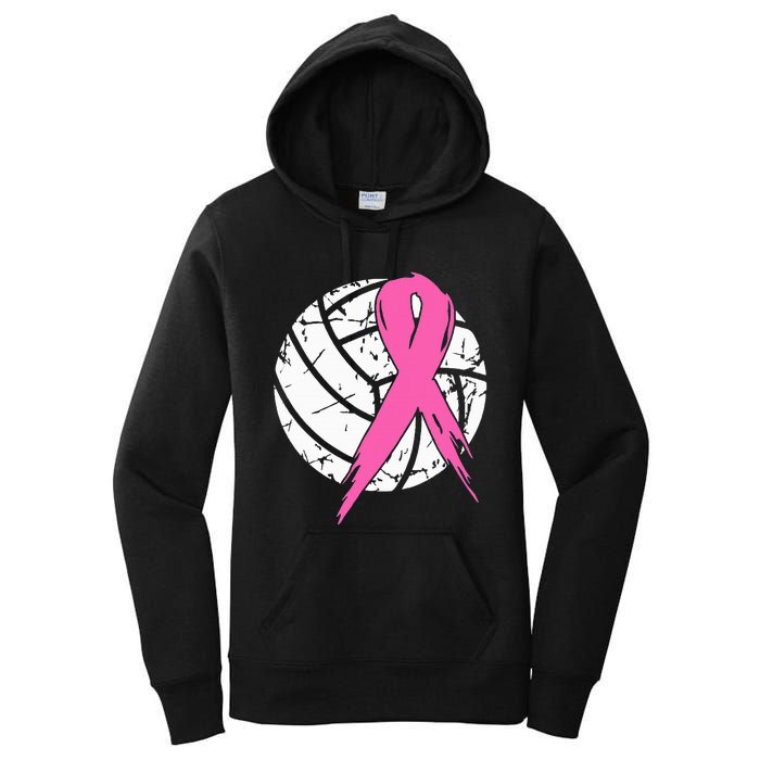 Breast Cancer Ribbon Volleyball Awareness Women's Pullover Hoodie