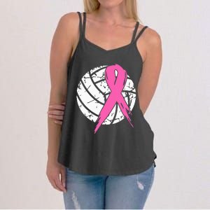 Breast Cancer Ribbon Volleyball Awareness Women's Strappy Tank