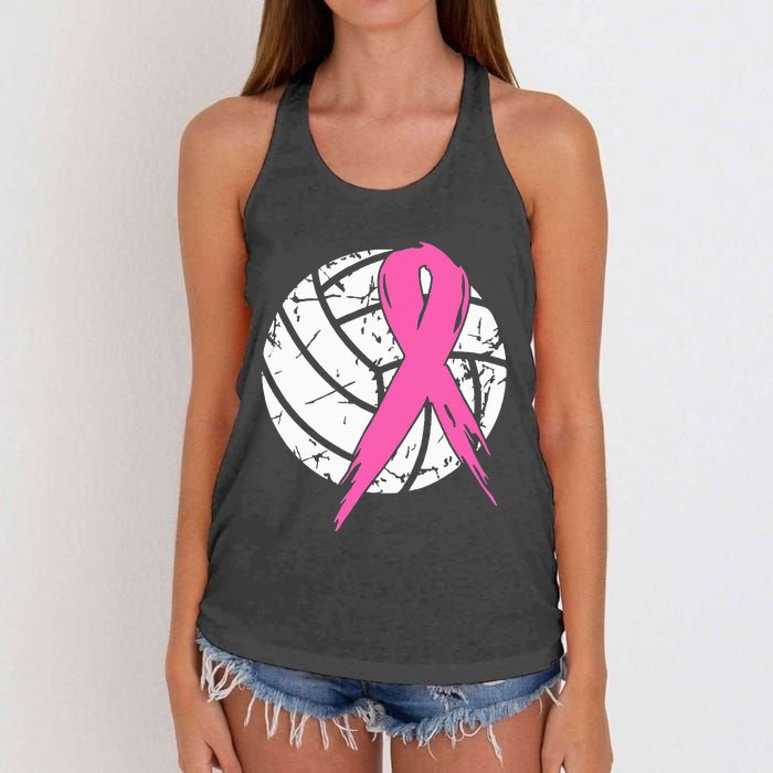 Breast Cancer Ribbon Volleyball Awareness Women's Knotted Racerback Tank