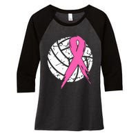 Breast Cancer Ribbon Volleyball Awareness Women's Tri-Blend 3/4-Sleeve Raglan Shirt