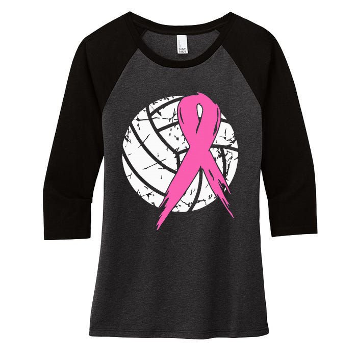 Breast Cancer Ribbon Volleyball Awareness Women's Tri-Blend 3/4-Sleeve Raglan Shirt