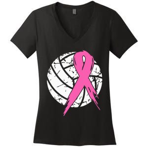 Breast Cancer Ribbon Volleyball Awareness Women's V-Neck T-Shirt