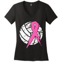 Breast Cancer Ribbon Volleyball Awareness Women's V-Neck T-Shirt