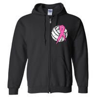 Breast Cancer Ribbon Volleyball Awareness Full Zip Hoodie