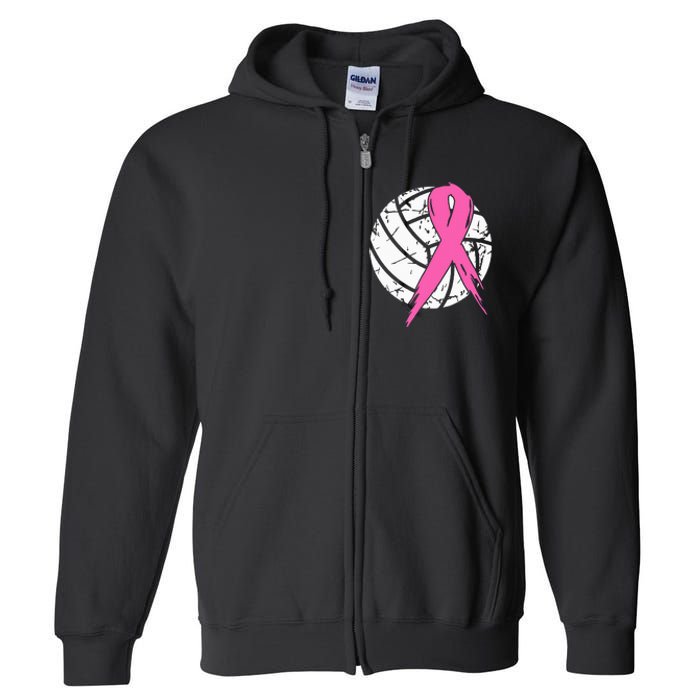 Breast Cancer Ribbon Volleyball Awareness Full Zip Hoodie