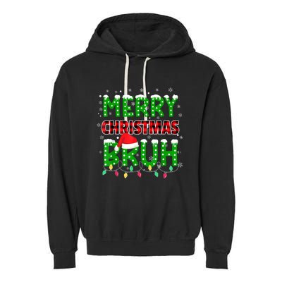 Bruh Christmas Red Plaid Teens Xmas Pajama Garment-Dyed Fleece Hoodie