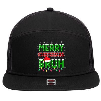 Bruh Christmas Red Plaid Teens Xmas Pajama 7 Panel Mesh Trucker Snapback Hat